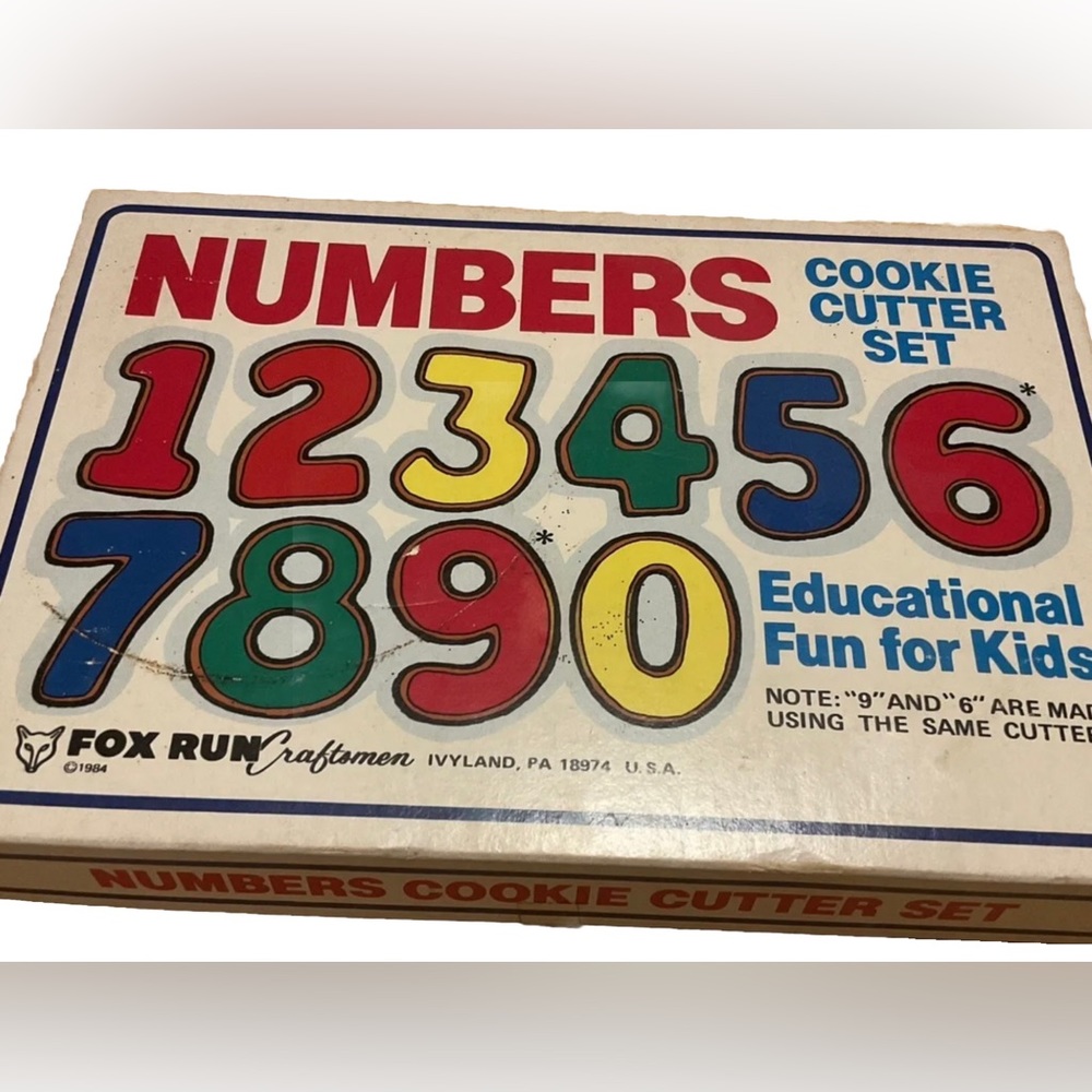 Vintage ca 1984 Fox Run Numbers Cookie Cutter Set #3640 Complete w/Original Box